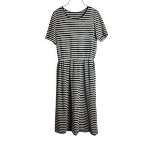 Vintage Union Made Cream Navy Blue Sheer Knit short sleeve midi Dress Size LARGE